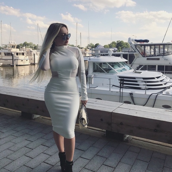 house of cb white bodycon dress Black Midi Dress Long Sleeve Keyhole Bodycon Rib Knit